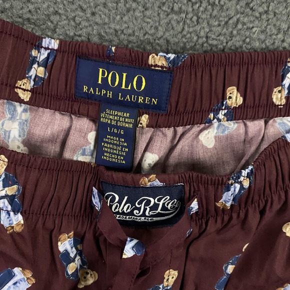Polo Ralph Lauren Pajama Pants Mens Large Red Bear AOP Print Cotton Sleepwear - Picture 2 of 7